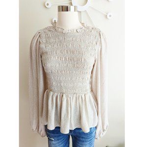 NEW Mittoshop | Smocked Babydoll Blouse with Open Back & Tie Closure | Ruffles